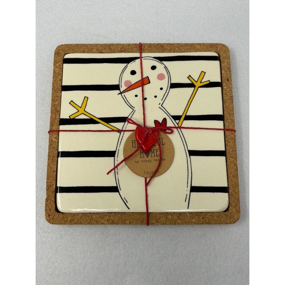 Demdaco Christmas Ceramic & Cork Trivet 7.5 x 5" Tracy‎ Pesche NEW! Snowman